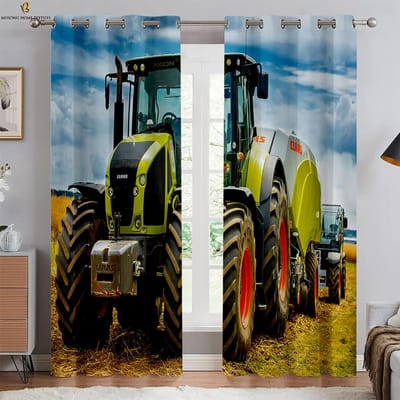 Coole Tractor 3D Geprinte Gordijnen Familie Ruimte Balkon Slaapkamer Keuken Decor Gordijnen Huisdecoratie Stangzak Gordijnen W50xH130(CM)x2PCS&Rod pocket