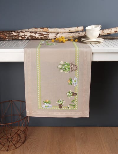 Vervaco - Tafelloper kit met ingeweven boord - 40 x 100cm - Sneeuwklokjes - PN-0185913