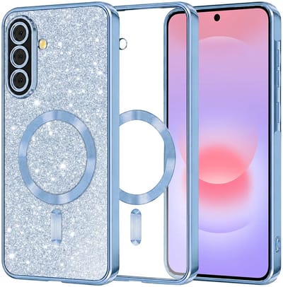Hoesje geschikt voor Samsung Galaxy A37 - Techsuit Luxury Glitter Back Cover - Geschikt voor MagSafe - Lichtblauw