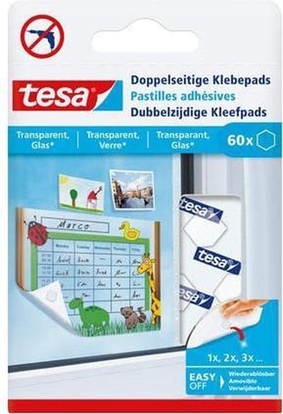Tesa dubbelzijdige kleefpads voor glas en transparant - 60 stuks