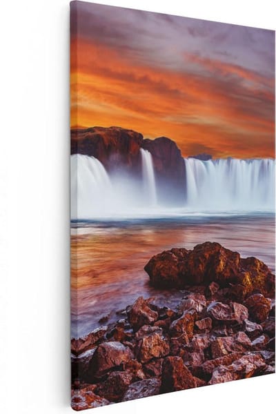 Artaza Canvas Schilderij Zonsondergang - 20x30 cm - Klein - Wanddecoratie Waterval - Muurdecoratie Landschap - Kamer Accessoires Natuur