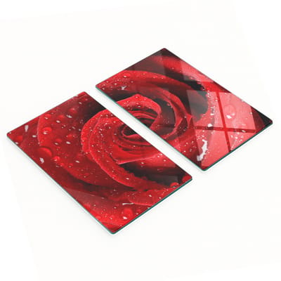 Twee decoratieve snijplanken van gehard glas met rozenmotief, 2x30x52 cm