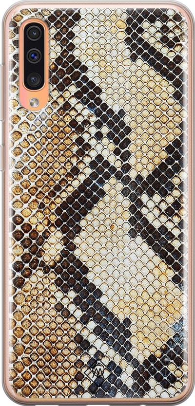 Casimoda® hoesje - Geschikt voor Samsung A50/A30s - Snake / Slangenprint bruin - Backcover - Siliconen/TPU - Goudkleurig