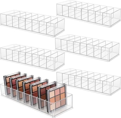 Cosmetica-organizer set van 6 stuks, acryl, 25,5 x 9 x 4,6 cm, 8 vakken, transparante make-upopberger voor badkamer en wastafel, ideaal voor make-up en accessoires