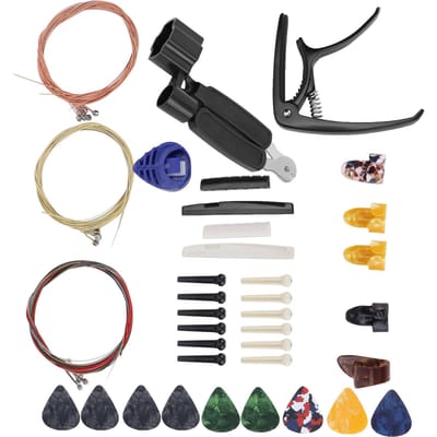 Kit d'accessoires de remplacement de cordes de guitare Outil de changement Paquet Porte-médiators Cheville de chevalet black