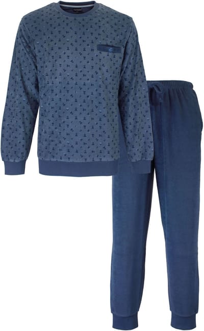 Paul Hopkins Heren Pyjama - Badstof - Lange Mouwen - Print - Blauw - Maat S