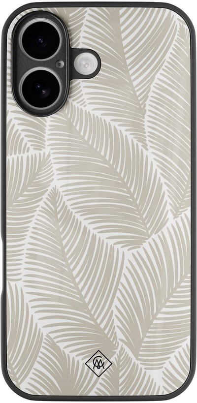 Casimoda® hoesje - Geschikt voor iPhone 17 - Palmy Leaves Beige - Luxe Hard Case Zwart - Backcover telefoonhoesje - Bruin/beige