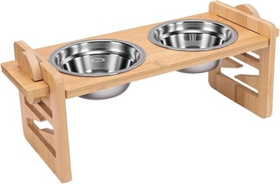 Verhoogde Hondenbak - Huisdier Voerstation - Comfortabel Eten - 6 Verstelbare Hoogtes - 35.9x16.9x5.9 cm - Natuurlijk Hout