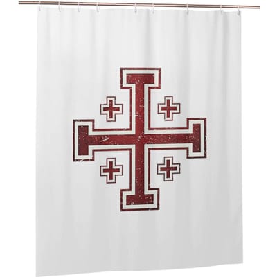 Jeruzalemskruis Middeleeuws Ridderkruis Kruisvaarder Douchegordijn Badkamer Polyester Waterdicht Badgordijnen Met Haken W90H165(CM)-1 Pcs