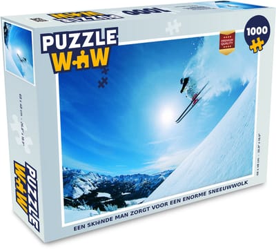 Puzzel Een skiënde man zorgt voor een enorme sneeuwwolk - Legpuzzel - Puzzel 1000 stukjes volwassenen