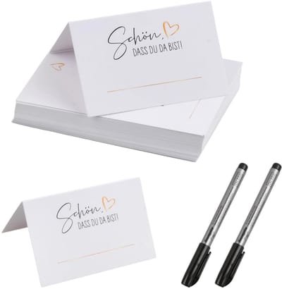 Dailygoods - Verpakking met 50 plaatskaarten, het is mooi dat je hier bent, tafelkaarten 85 x 55 mm met 2 pennen, visitekaartjes voor tafeldecoraties om zelf te beschrijven, naambordjes voor bruiloft