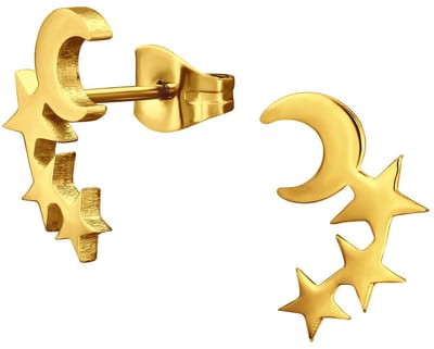 CS Joy - maan oorbellen - Chirurgisch staal - maan met sterren oorknoppen - 7 x 12 mm - ip/pvd gold plated