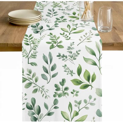 Saliegroene Eucalyptusbladeren Linnen Tafel Runner Feestdecoratie Wasbare Boerderij Keuken Eettafel Runner Bruiloft Decoraties 150x33cm beige