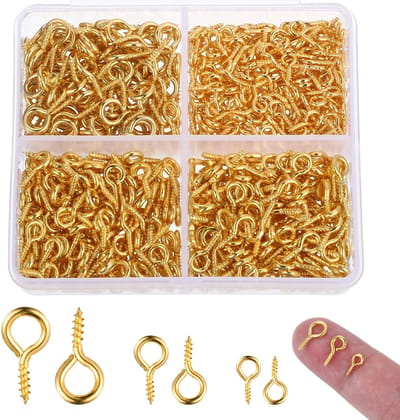 Dailygoods- Schroeven 600 Stuks - Schroefhaken - Oogschroeven - Haken - Goud - Diverse Maten 4mm/5mm/6mm - Haakjes