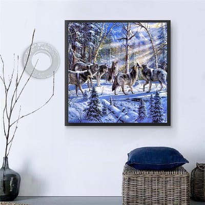 Peinture Diamant Six Loups & Neige Point de Croix Broderie Strass 5D Broderie Diamant 30x30CM gray