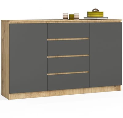 Ladekast K160 met 4 Lades en 2 Deuren / AKORD Furniture Factory / Artisan Eik - Grafietgrijs / 160 x 99 x 40 cm