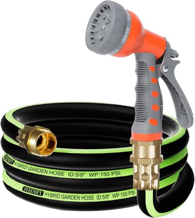 Knikvrije tuinslang 3 m 5/8 inch met sproeimondstuk - Ultra duurzame rubberen slang voor buitengebruik