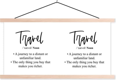 Posterhanger incl. Poster 120x60 cm - Schoolplaat - Spreuken - Quotes - A journey to a distant or unfamiliar land - Travel - Textielposter - Blanke latten