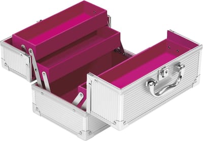 Cosmetica en Sieradenkoffer - Zilver met Draaggreep, Harmonika-vakken en Veiligheidsslot