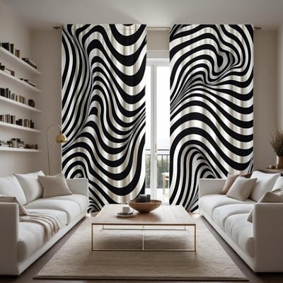 2 stuks HD zwart-wit golvend geometrisch decoratief gordijn Zwart lint digitaal bedrukt gordijn Woondecoratiestijl Decoratie W52H63inchW132H160cm white