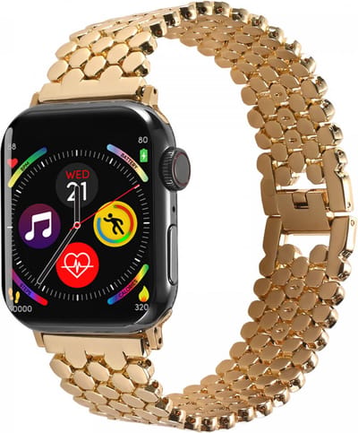 Honingraat Roestvrij Stalen Bandje Geschikt voor Apple Watch 1 / 2 / 3 / 4 / 5 / 6 / 7 / 8 / 9 / 10 / SE - 42MM / 41MM / 40MM / 38MM - Metalen RVS Band - Goud