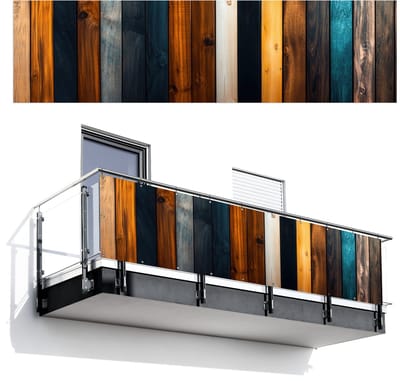 Balkonscherm 300x80 cm - Balkonposter Hout - Planken - Donker - Warm - Balkon scherm decoratie - Balkonschermen - Balkondoek zonnescherm