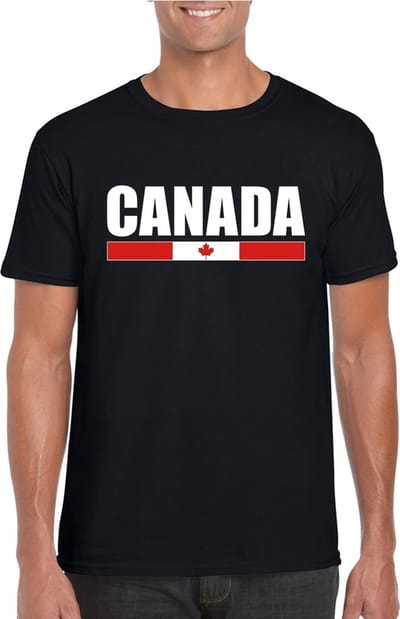Zwart Canada supporter t-shirt voor heren - Canadese vlag shirts S