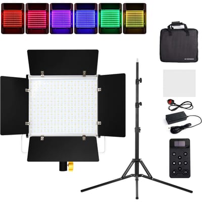 Andoer W480RGB 2 STuks Tweekleurig Fotografie Licht 40W LED Lichtpaneel 480 stuks LED Lampjes 2500-9000K 1 UK Standard lamp and 1 tripod zwart
