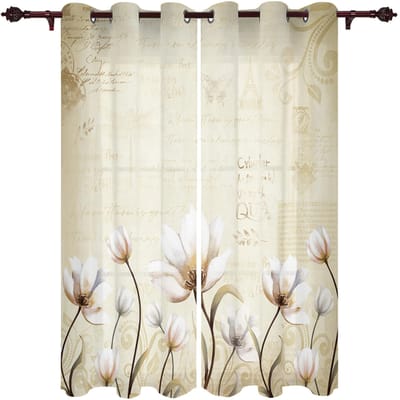 Vintage Tulp Bloem Vlinder Raamgordijn Woonkamer Luxe Valgordijn voor Slaapkamer Huis Keuken Decor Gordijn 135W x 60H(cm) x1