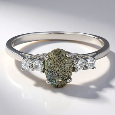 Cavill - Zilveren ring 925 Sterling met 0,6 ct ovale Labradoriet & 0,165 ct witte Topaas - Elegante damesring maat 17 - natuurlijke edelstenen