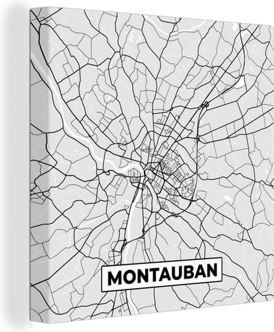 Canvas Schilderij Kaart - Stadskaart - Montauban - Plattegrond - Frankrijk - 20x20 cm - Wanddecoratie