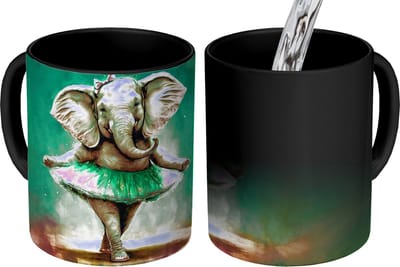 Magische Mok - Foto op Warmte Mokken - Koffiemok - Olifant - Ballerina - Verf - Strik - Portret - Kinderen - Magic Mok - Beker - 350 ML - Theemok