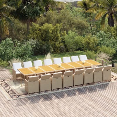 vidaXL - 17-delige - Tuinset - met - kussens - poly - rattan - beige