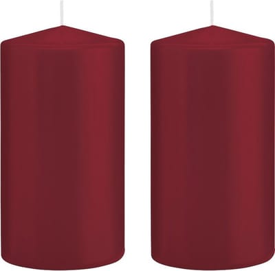 Trend Candles Cilinderkaars/stompkaars - 2x - bordeauxrood - 8 x 15 cm - 69 branduren - horeca kaarsen
