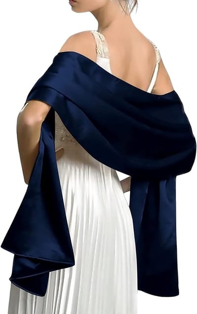 Elegante Satijnen Chiffon Avond Sjaals voor Bruiloften, Feestjes en Proms - Lichtgewicht Cape Sjaal in Marineblauw voor Dames