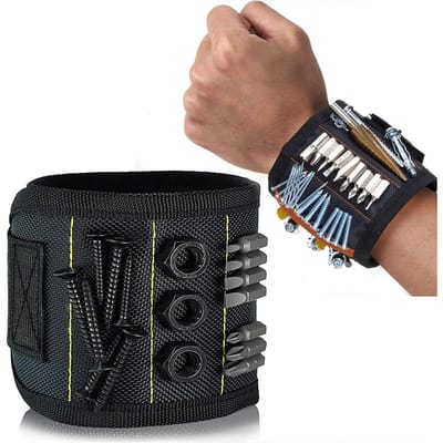 Trousse à outils pour bracelet magnétique pour électricien, outil de ramassage magnétique rapide et portable pour vis, clous, embouts, sac de rangement pour outils noir