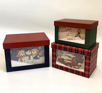 Luxe Kerst Dozen - set van 3 - L: 22,6*16*15,6cm M: 20,6*13,5*13,5cm S: 18,6*11*11,5cm - Kerst Cadeau Verpakking - Kerst Geschenkdoos