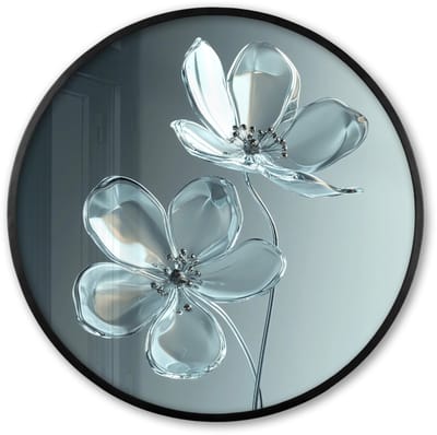 Poster in lijst Rond - Fotolijst 60x60 cm - Posters - Kristal - Bloemen - Grijs - Ronde posterlijst zwart - Decoratie - Wanddecoratie woonkamer - Muurdecoratie slaapkamer