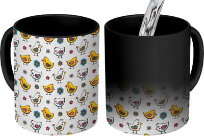 Magische Mok - Foto op Warmte Mokken - Koffiemok - Kip - Bloemen - Lente - Patronen - Kinderen - Magic Mok - Beker - 350 ML - Theemok