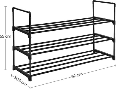 Hoppa! Schoenenrek - Schoenenkast - 3 lagen - 15 paar schoenen - Zwart - 92 x 30 x 54 cm (B x D x H)