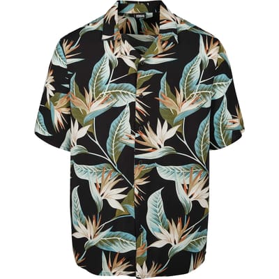 Urban Classics - Blossoms Resort Overhemd - L - Zwart/Multicolours