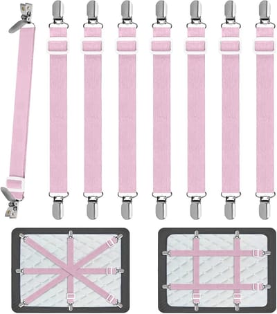 Verstelbare Bedlakens Klemmen voor Matrassen en Sofa's, Tensioners voor Bedlinnen, Ideaal voor Strak Aangebrachte Kleding en Strijkplanken (Roze)