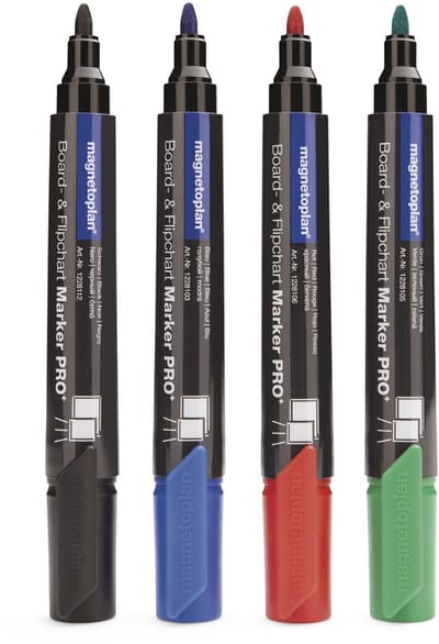 Magnetoplan 12281 markeerstift 4 stuk(s) Zwart, Blauw, Groen, Rood