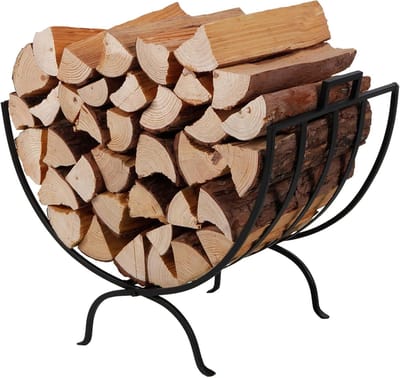 Brandhoutrek Stapelbaar - Hout Opslag - Open Haard - Inklapbaar Design - 51x34x44cm - Zwart