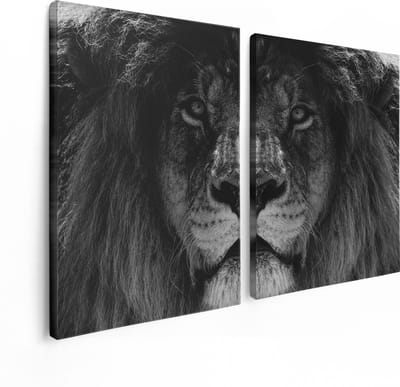 Artaza Canvas Schilderij Tweeluik Leeuw - Leeuwenkop - Zwart Wit - 120x80 - Foto Op Canvas - Canvas Print