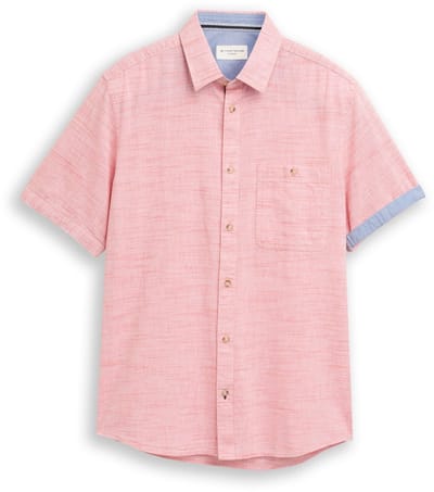 Tom Tailor - Regular fit katoenen overhemd met korte mouwen - Maat XXL - orange red horizontal stripe