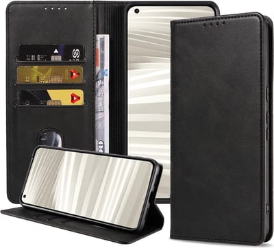 Smartphonica Telefoonhoesje geschikt voor Realme GT2 Pro kunstleren Hoesje met Magnetische sluiting en Pasjeshouders Book Case met Klepje - Zwart geschikt voor Realme GT2 Pro