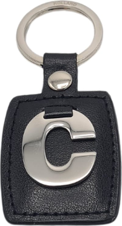 Sleutelhanger - Zilver/Zwart - Letter C - Kunstleer - Metaal