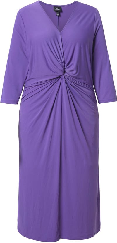 Ulla Popken - Dames - Midi-jurk A-lijn V-hals 3/4-mouwen zakken - Purper - Maat 46+