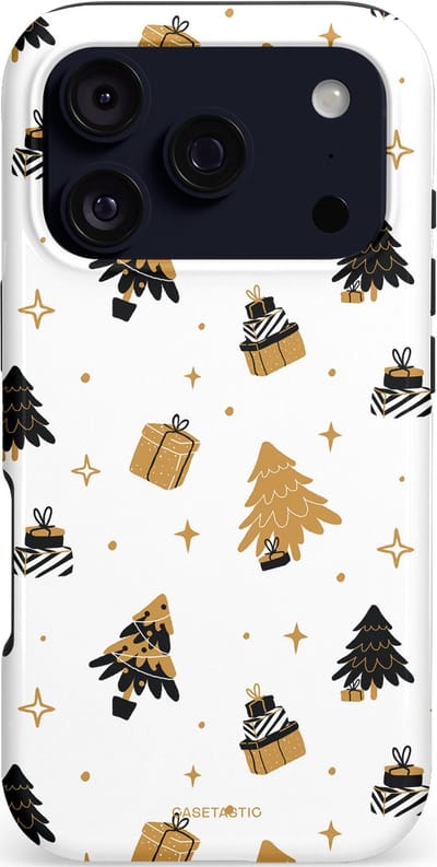 Casetastic hoesje geschikt voor Apple iPhone 17 Pro - MagSafe - Dubbellaagse bescherming - Kerst met Cadeautjes - Fashion Case - Wit Beige Donkergrijs
